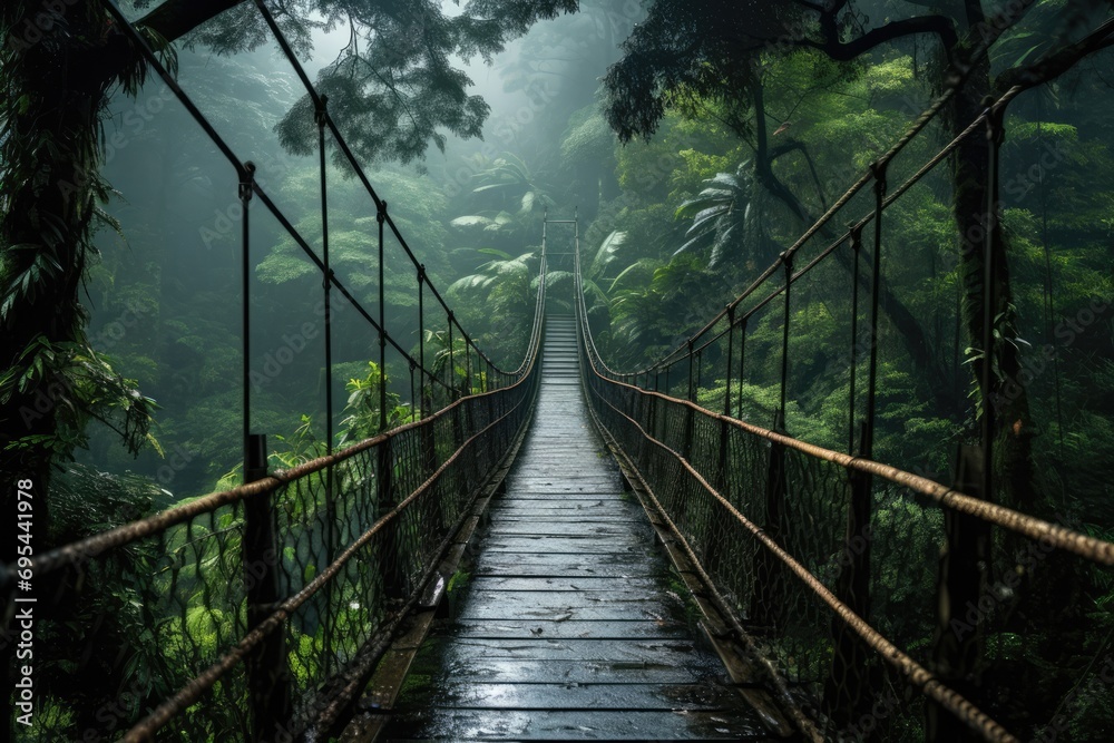 Enchanting Rainforest Suspension Bridge Amidst The Rain