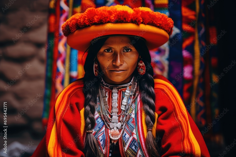 Celebrating Andean Culture Through The Vibrant Attire Of An Indigenous Inca Woman.