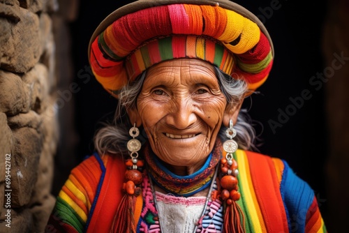 Indigenous Inca Woman Embodies Andean Culture In Colorful Attire