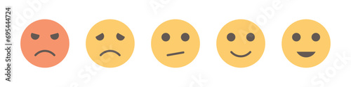 Rating smiley, angry, happy emojis. Feedback or satisfaction rating emojis with grey eyes.