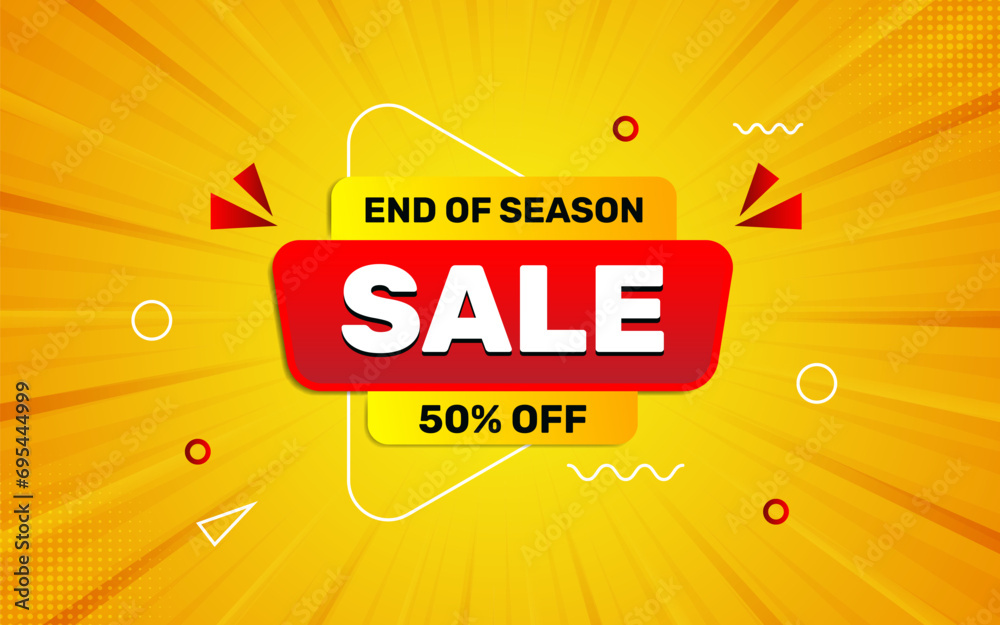 End of season sale banner, Sale banner promotion template design with orange and red background. - obrazy, fototapety, plakaty 