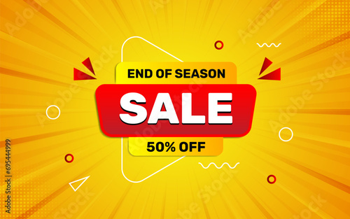 End of season sale banner, Sale banner promotion template design with orange and red background. photo