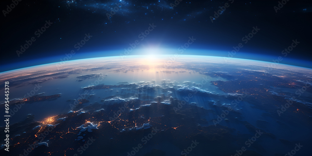 beautiful planet Earth seen from space, Aerial view of sunrise and sunset aerial view. - obrazy, fototapety, plakaty 