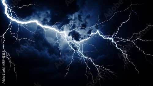 Lightning strike lighting up night sky. A powerful Lightning Bolt