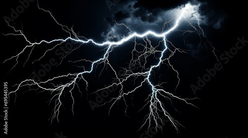 Lightning strike lighting up night sky. A powerful Lightning Bolt