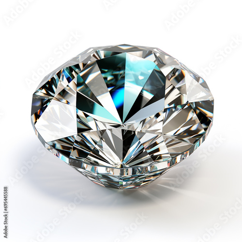 A diamond isolated on white background. The diamond has been cut into attractive shapes to increase its value.
