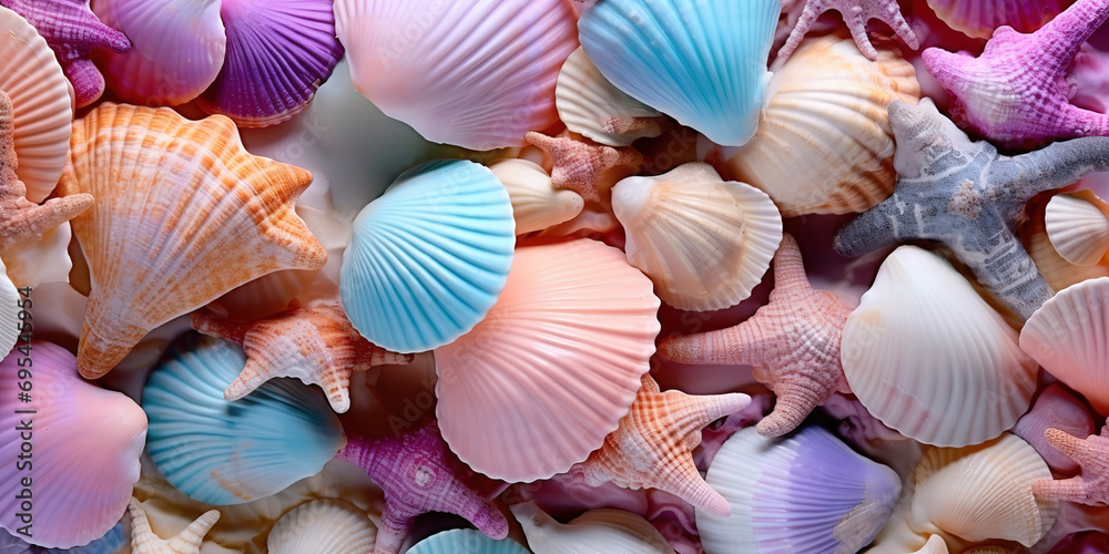 a collection of colorful shells with beautiful pastel colors. generative AI a collection of colorful shells with beautiful pastel colors. generative AI