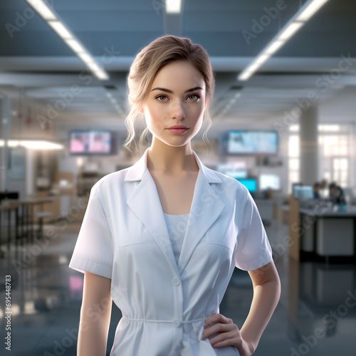 confident young female healthcare professional in a clinical setting
