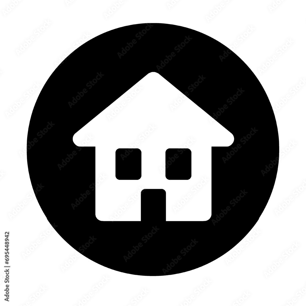 white home icon button on black circle background isolated on white transparent background vector illustration. with door and window. concept of homepage, property, real estate white home icon button on black circle background isolated on white transparent background vector illustration. with door and window. concept of homepage, property, real estate