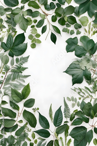 Wallpaper Fondo de flores y hojas verdes sobre fondo blanco limpio