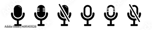 Microphone icons set.  Mic sign. Karaoke microphone icon. Audio record. Microphone vector symbols
