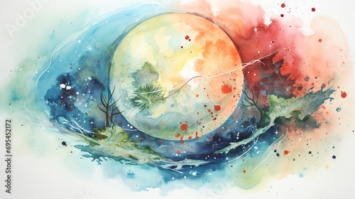 A watercolor drawing of the planet