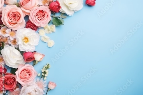 Flowers Roses beautiful. Background Rose flowers for the holidays Valentine's Day, Birthday, Happy Woman Day, Mother's Day. Holiday poster and banner © megavectors