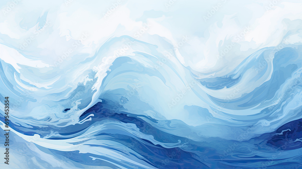 blue abstract waves on water painting on white background for desktop wallpaper, a painting of sea waves on blue water, waves of the sea