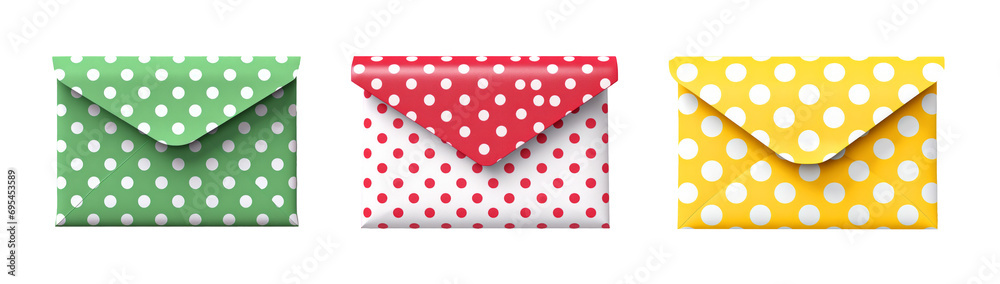 Fototapeta premium Set of polka dots envelopes on transparent background.