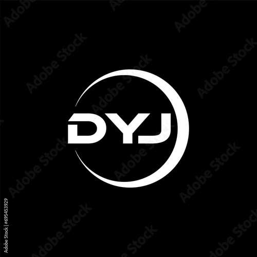 DYJ letter logo design with black background in illustrator, cube logo, vector logo, modern alphabet font overlap style. calligraphy designs for logo, Poster, Invitation, etc. photo