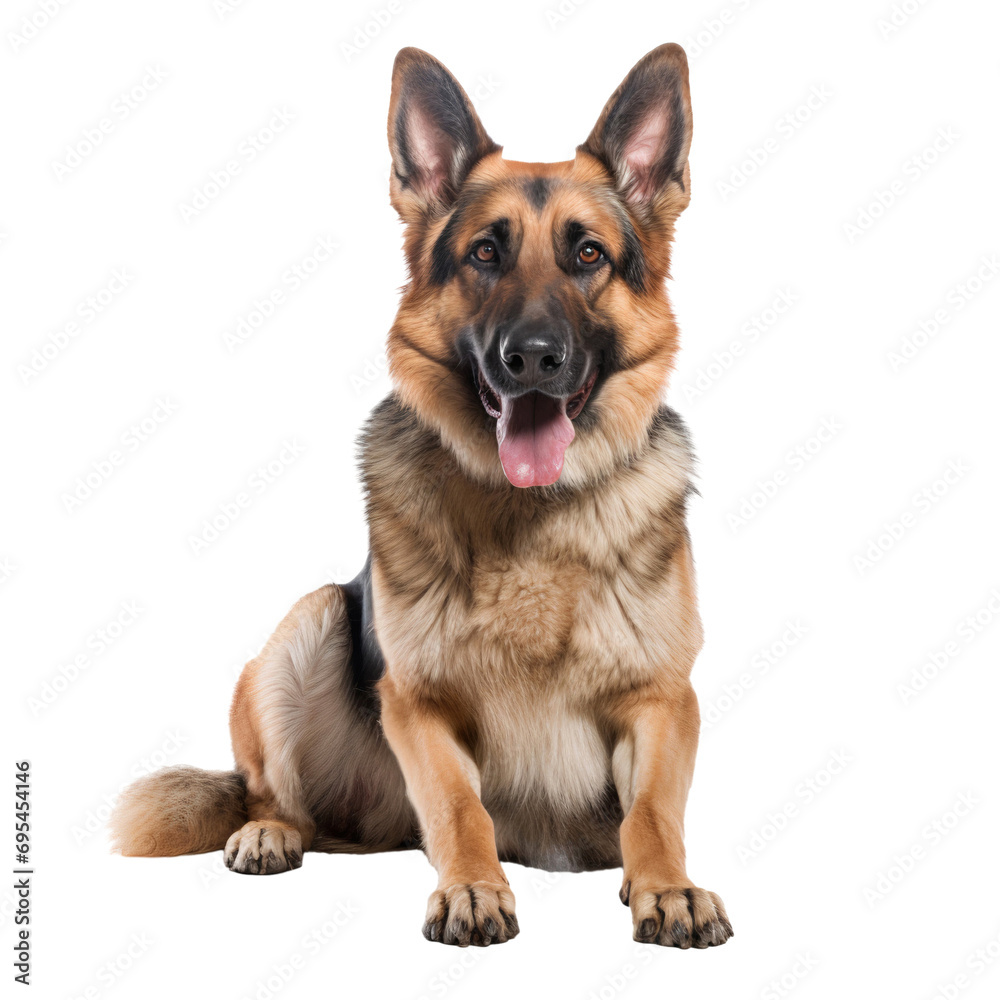 Portrait of a German Shepherd dog isolated on white, transparent background