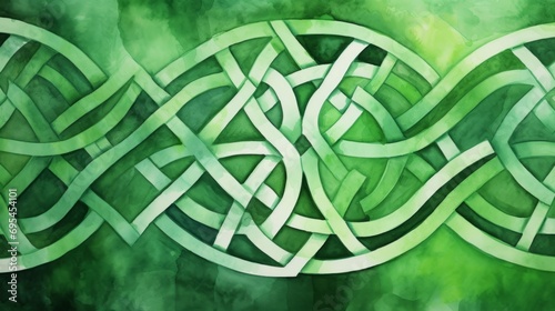 Green watercolor celtic pattern on a green background 