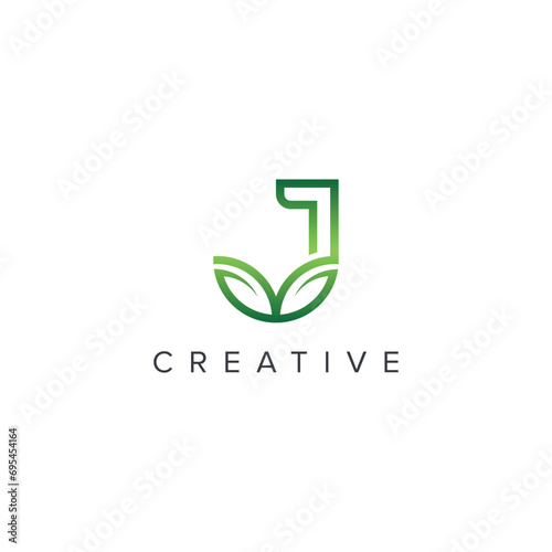 Abstract leaf logo with J letter vector template.