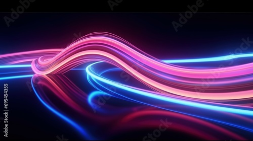 Luminous Ribbons  Abstract Neon Background with Dynamic Glowing Lines and Reflection  Generative AI