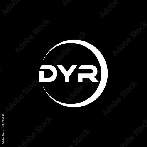 DYR letter logo design with black background in illustrator, cube logo, vector logo, modern alphabet font overlap style. calligraphy designs for logo, Poster, Invitation, etc.