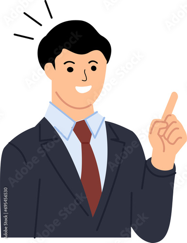 illustration of a young businessman showing pointing finger