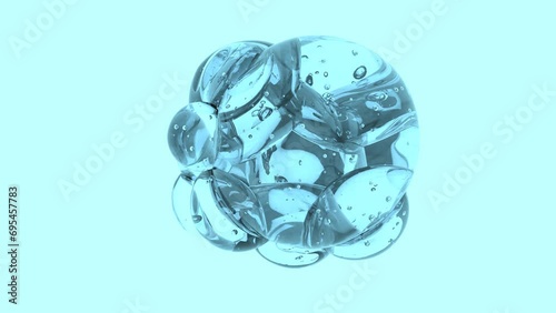 dozen bluish world bubbles are deforming physics simulation. satisfying bounciness bubbles animation.