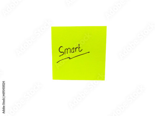 a green note that says the word smart to encourage yourself, with a large empty space on a white background