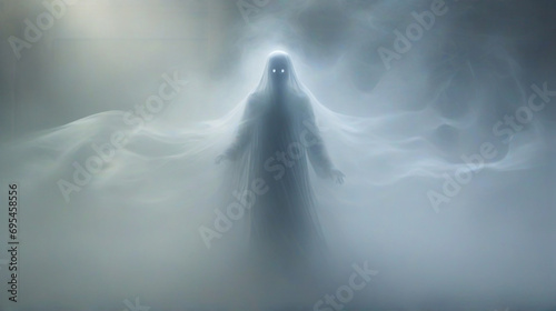 A ghost appearing from the mist, an illustration of a spiritual being  photo