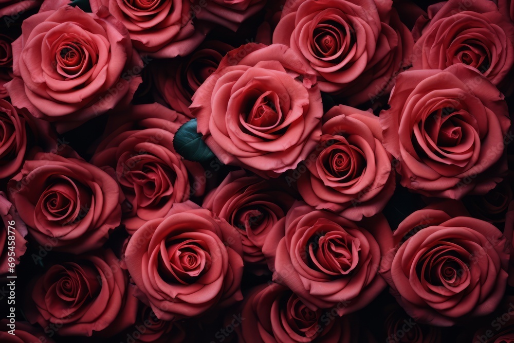 Red roses flower close-up banner for valentine's day