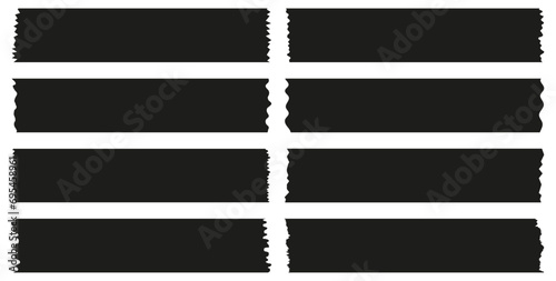 Set of black washi tapes isolated on white. Washi tapes collection in vector. Pieces of decorative tape for scrapbooks photo