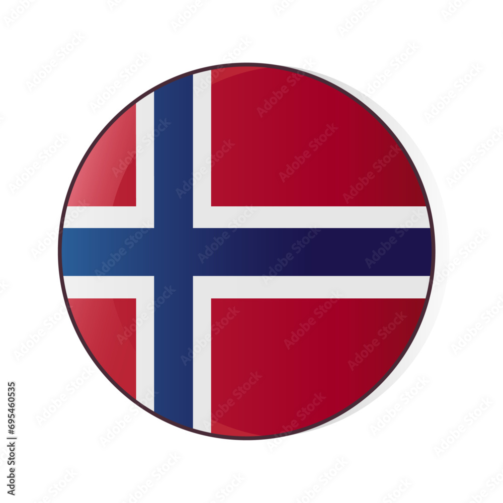 Norway flag Icon. Norway flag in circle shape isolated. Symbol of Norway, template for banner, card, advertising, magazine, vector