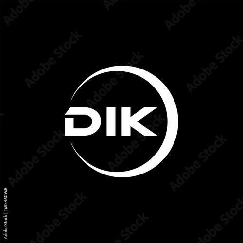 DIK letter logo design with black background in illustrator, cube logo, vector logo, modern alphabet font overlap style. calligraphy designs for logo, Poster, Invitation, etc.