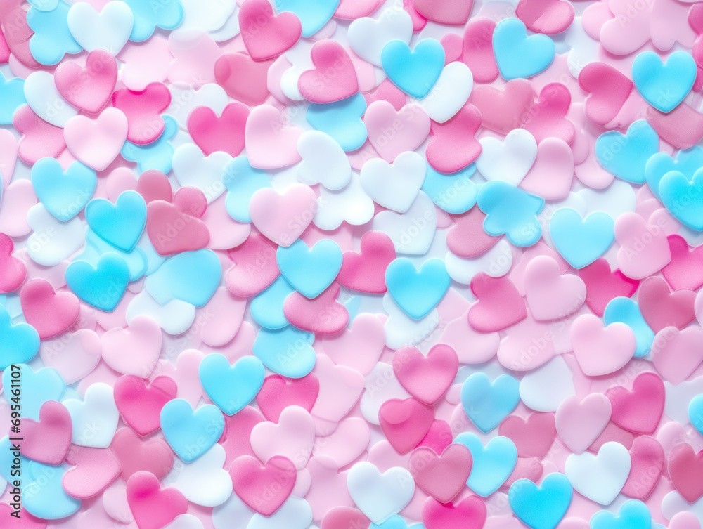 Valentine's Day background with pink and blue hearts.
