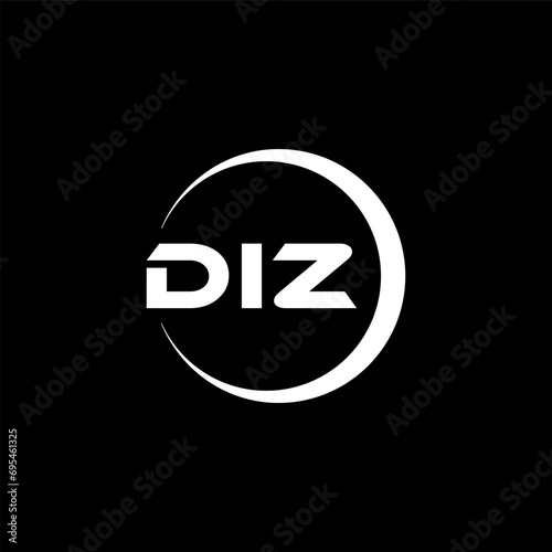 DIZ letter logo design with black background in illustrator, cube logo, vector logo, modern alphabet font overlap style. calligraphy designs for logo, Poster, Invitation, etc. photo