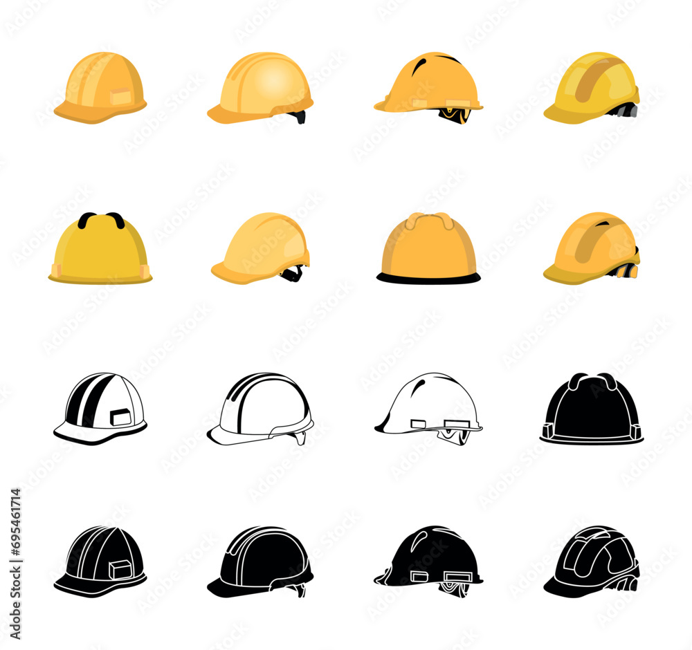 Hard Hat Vector Illustration Set With Clip Art White Background And