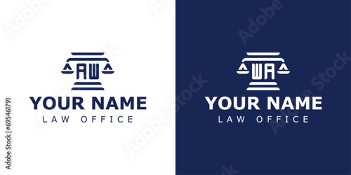 Letter AW and WA Legal Logo, suitable for any business related to lawyer, legal, or justice with AW or WA initials.