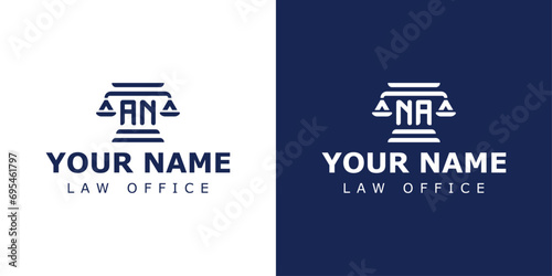 Letter AN and NA Legal Logo, suitable for any business related to lawyer, legal, or justice with AN or NA initials.