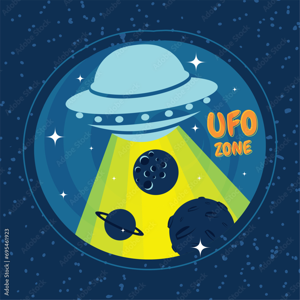 Cute cartoon alien UFO sticker Vector illustration Cute cartoon alien UFO sticker Vector illustration