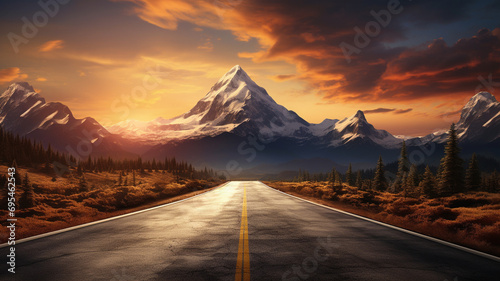 A mesmerizing HD image featuring a road leading to a majestic mountain, capturing the essence of the journey through scenic landscapes and the grandeur of nature.