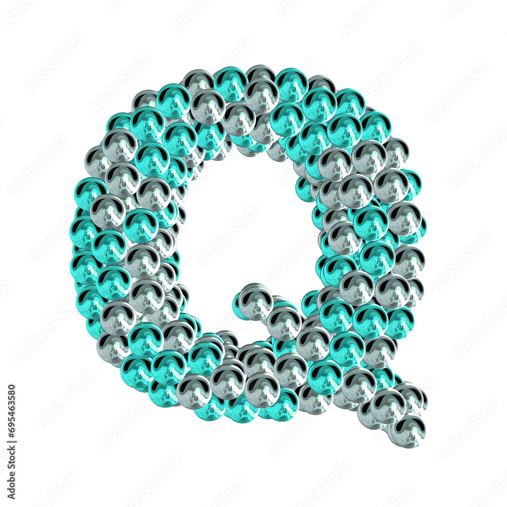 Symbol of turquoise and silver spheres. letter q Symbol of turquoise and silver spheres. letter q
