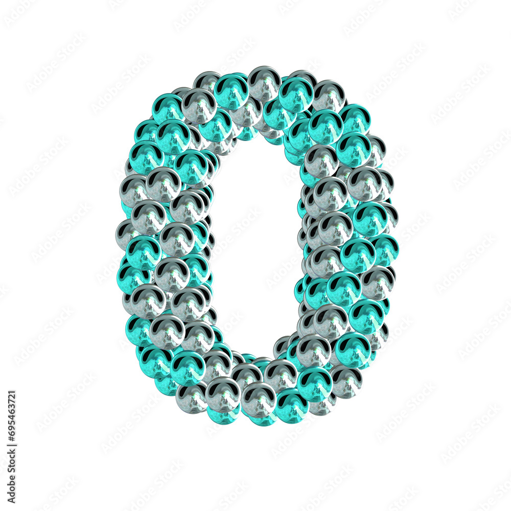 Symbol of turquoise and silver spheres. number 0 Symbol of turquoise and silver spheres. number 0