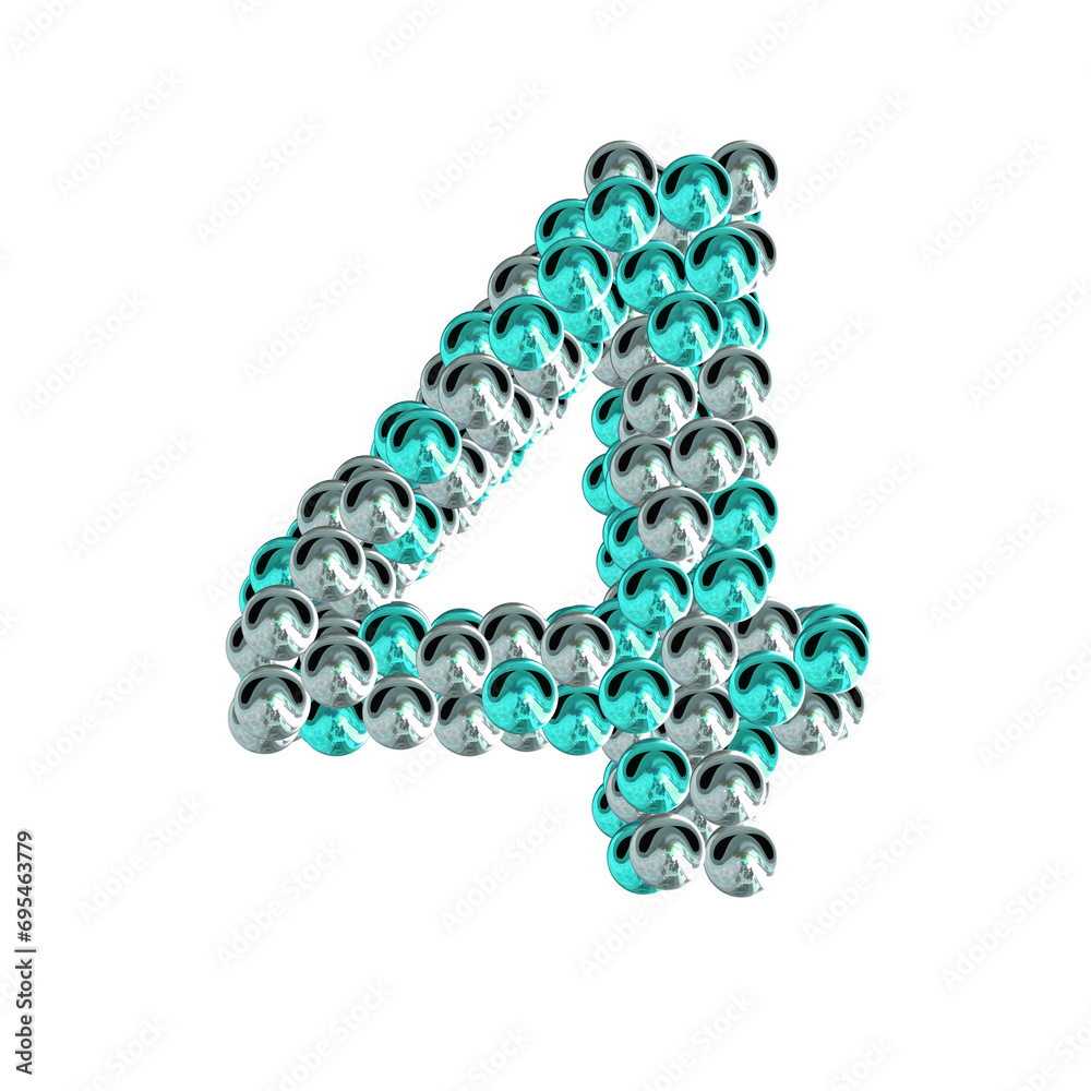 Symbol of turquoise and silver spheres. number 4 Symbol of turquoise and silver spheres. number 4