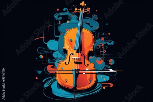  a violin on a black background with a splash of paint on the bottom of the image and a splash of paint on the bottom of the violin on the bottom of the image.