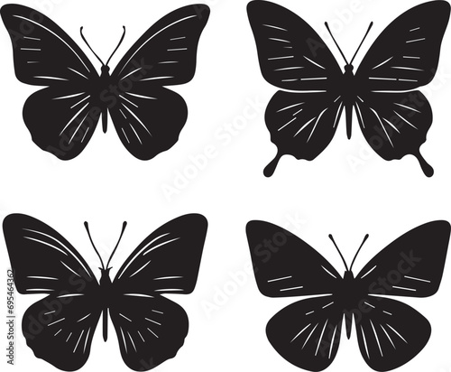 Silhouette Solid Vector Icon Set Of butterflies, Moth, Lepidopteran, Insect, Papillon.