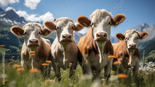 Alpine Pastoral Symphony: Cows Grazing in Salzburg. Generative AI