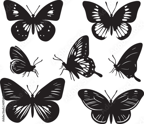 Silhouette Solid Vector Icon Set Of butterflies  Moth  Lepidopteran  Insect  Papillon.