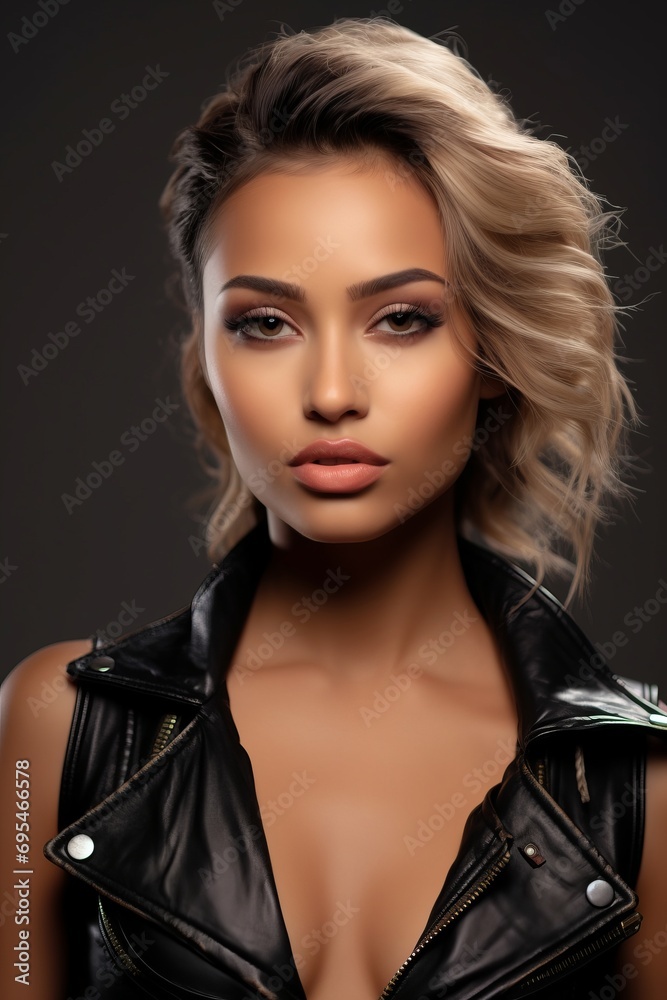 Biker Jacket Portrait of a Beautiful Woman Biker Jacket Portrait of a Beautiful Woman