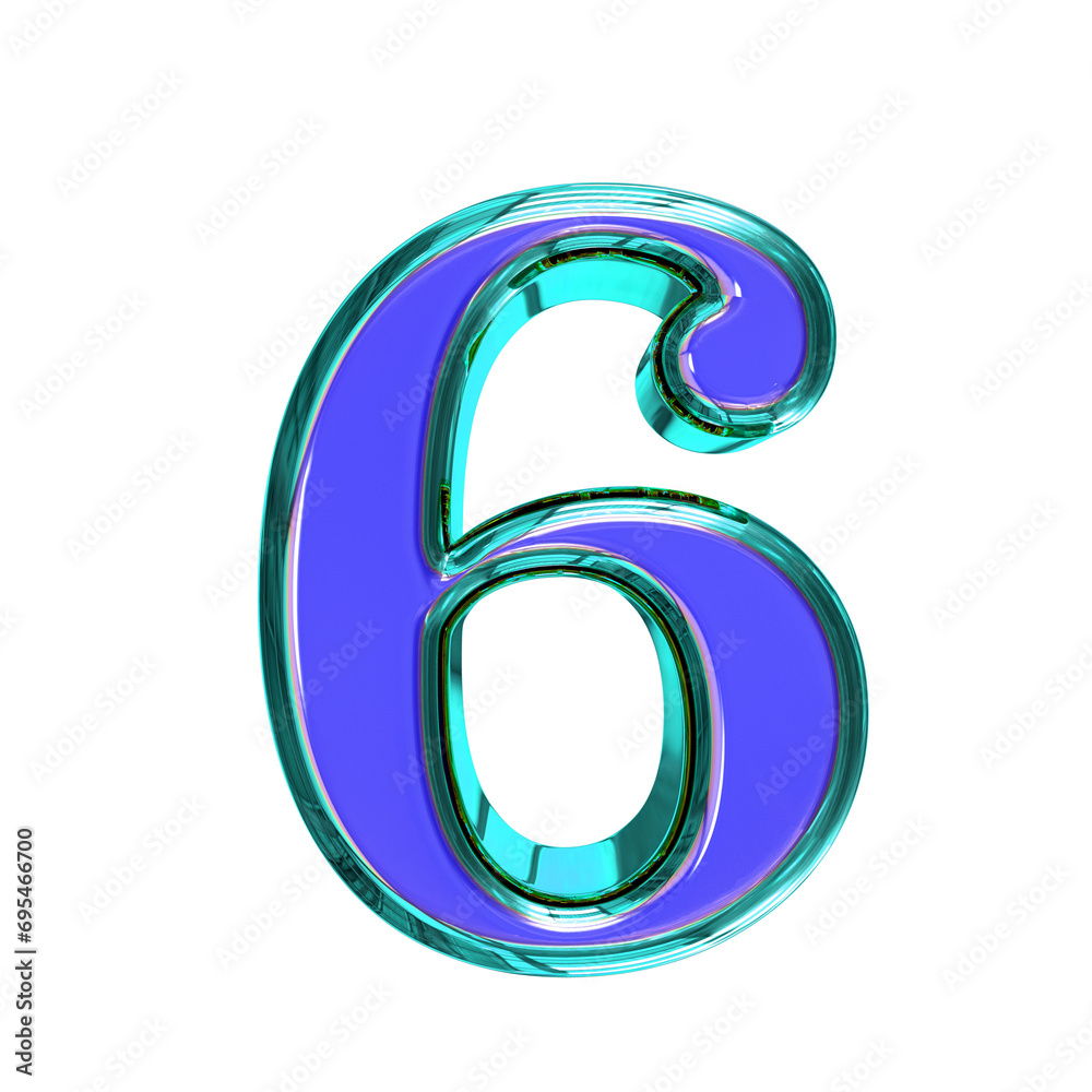 Blue symbol in a turquoise frame. number 6 Blue symbol in a turquoise frame. number 6