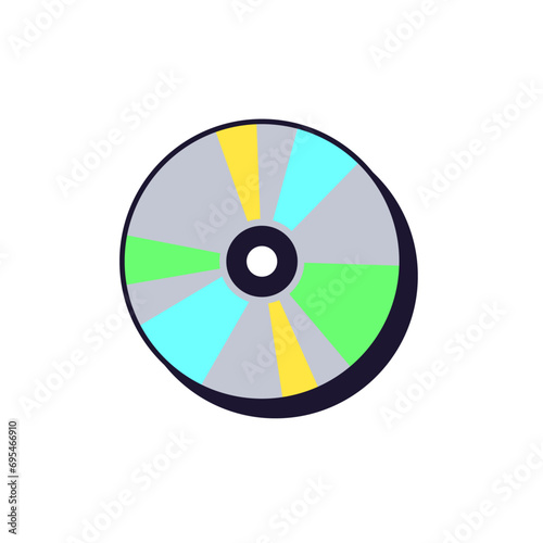 Cd, dvd disc in retro 90s style and compact disc, archive copy storage nostalgic metal disc on white background flat design style minimal vector illustration.